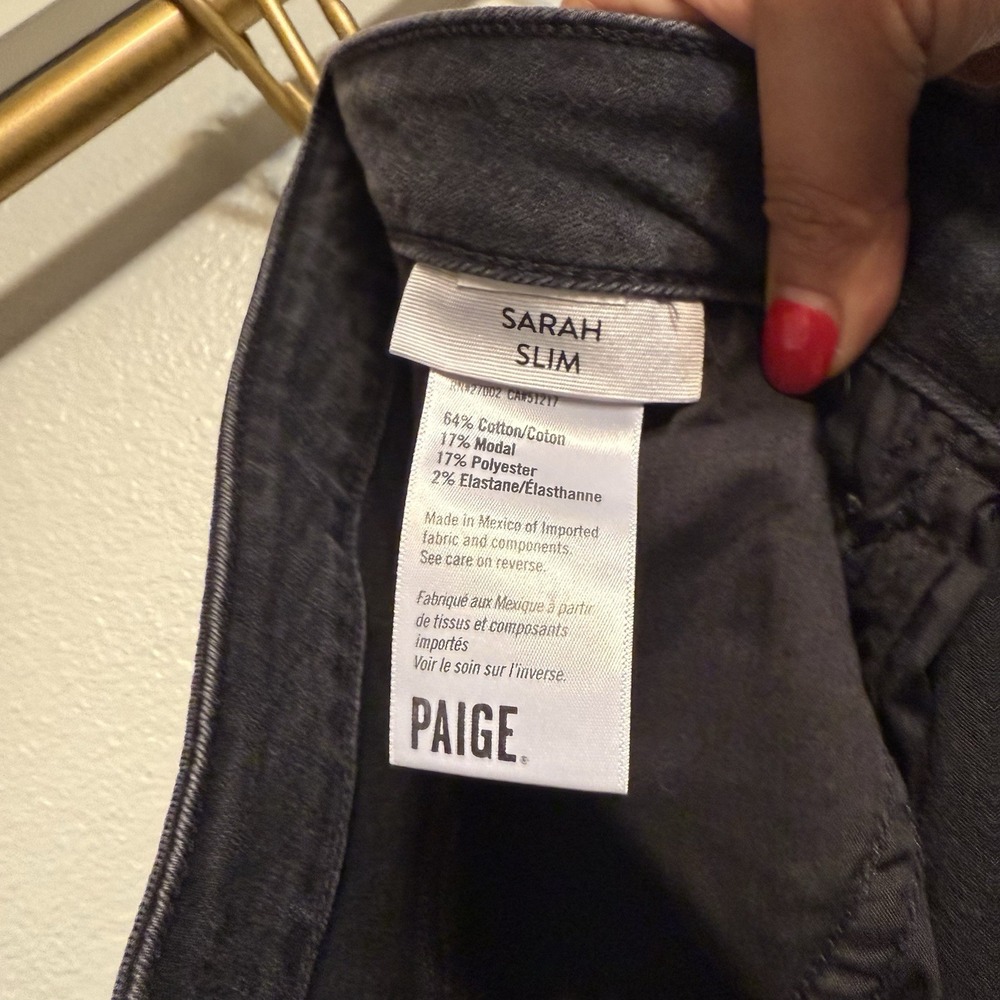 Paige Denim Sarah Slim Leg High Rise Black Willow Jeans Plus Size Women 20W - Picture 7 of 13